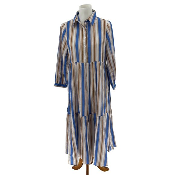 Hiho Striped Button-Down Midi Dress S Cotton - Picture 1 of 10